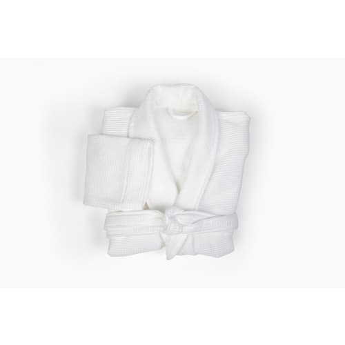 BOKSER Interlaken Bathrobe, 100% Cotton, Waffle Shell, Terry Lining, 48" L, White